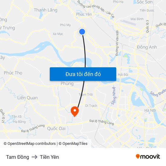 Tam Đồng to Tiền Yên map