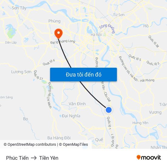 Phúc Tiến to Tiền Yên map