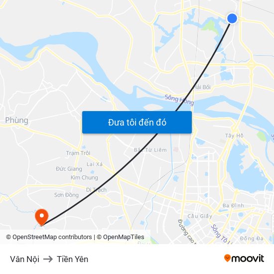 Vân Nội to Tiền Yên map