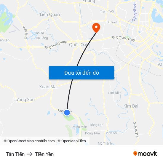 Tân Tiến to Tiền Yên map