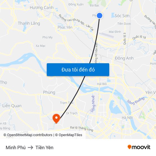 Minh Phú to Tiền Yên map