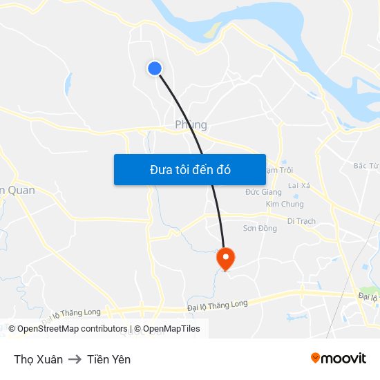 Thọ Xuân to Tiền Yên map