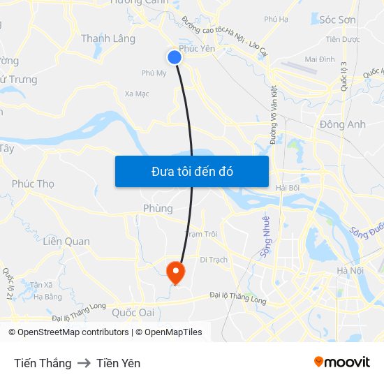 Tiến Thắng to Tiền Yên map