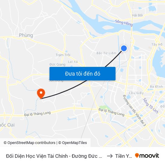 Đối Diện Học Viện Tài Chính - Đường Đức Thắng to Tiền Yên map