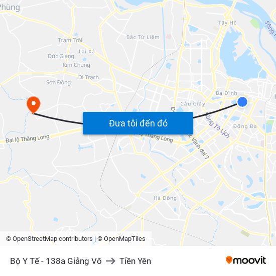 Bộ Y Tế - 138a Giảng Võ to Tiền Yên map