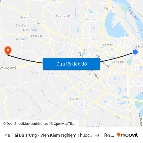 48 Hai Bà Trưng - Viện Kiểm Nghiệm Thuốc Trung Ương to Tiền Yên map