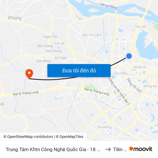 Trung Tâm Khtn Công Nghệ Quốc Gia - 18 Hoàng Quốc Việt to Tiền Yên map
