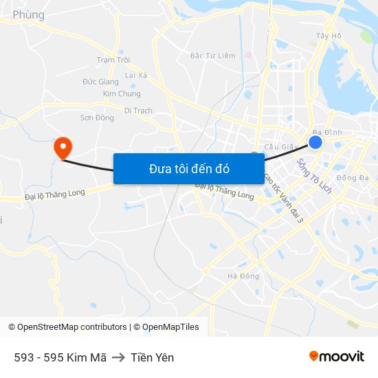 593 - 595 Kim Mã to Tiền Yên map