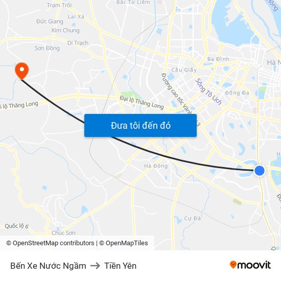 Bến Xe Nước Ngầm to Tiền Yên map
