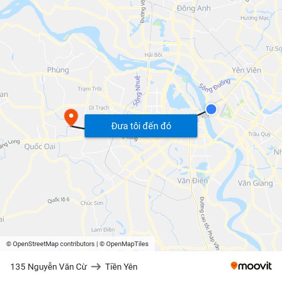 135 Nguyễn Văn Cừ to Tiền Yên map