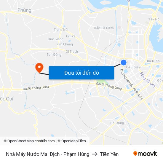 Nhà Máy Nước Mai Dịch - Phạm Hùng to Tiền Yên map
