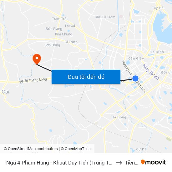 Ngã 4 Phạm Hùng - Khuất Duy Tiến (Trung Tâm Hội Nghị Quốc Gia) to Tiền Yên map