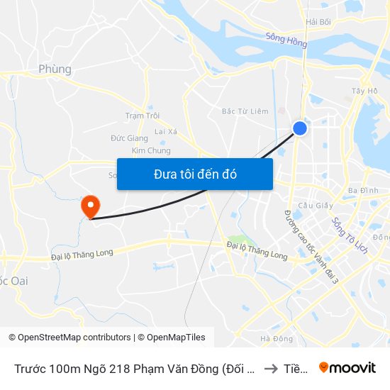 Trước 100m Ngõ 218 Phạm Văn Đồng (Đối Diện Công Viên Hòa Bình) to Tiền Yên map