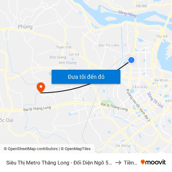 Siêu Thị Metro Thăng Long - Đối Diện Ngõ 599 Phạm Văn Đồng to Tiền Yên map