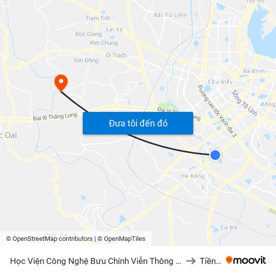 Học Viện Công Nghệ Bưu Chính Viễn Thông - Trần Phú (Hà Đông) to Tiền Yên map