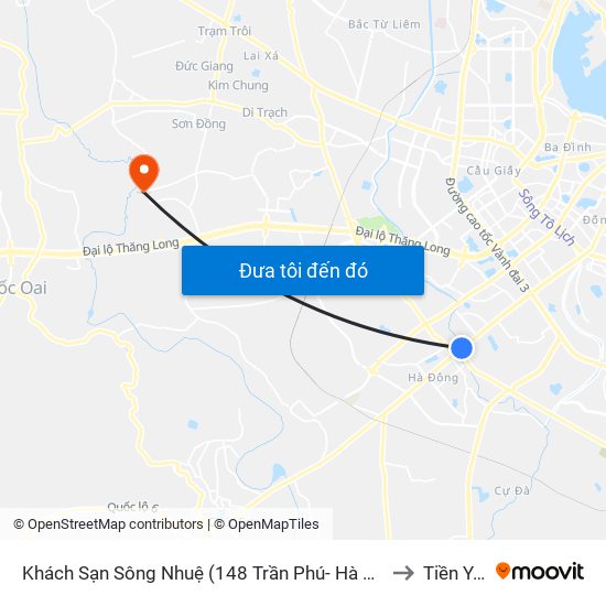 Khách Sạn Sông Nhuệ (148 Trần Phú- Hà Đông) to Tiền Yên map
