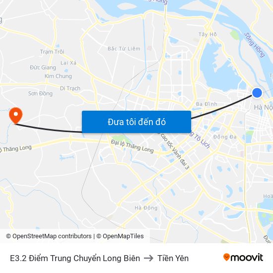 E3.2 Điểm Trung Chuyển Long Biên to Tiền Yên map