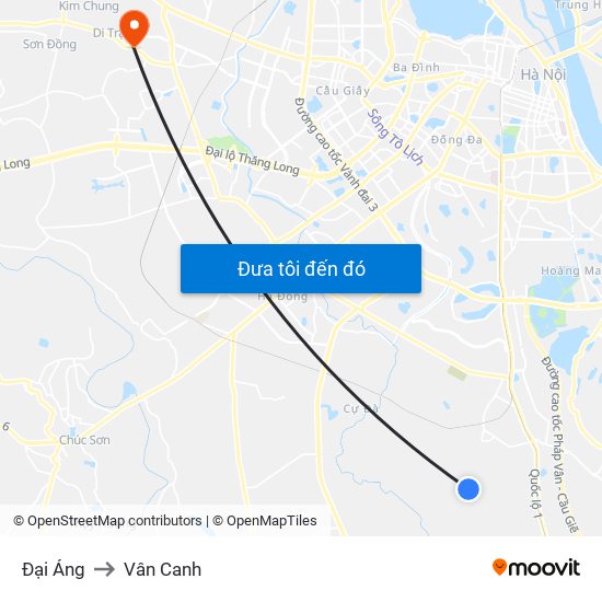 Đại Áng to Vân Canh map