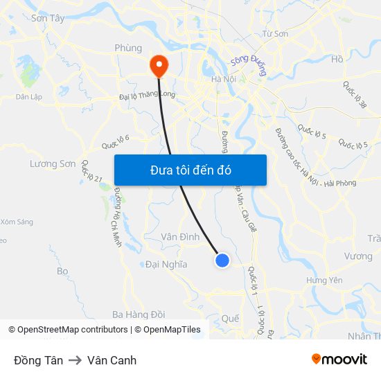 Đồng Tân to Vân Canh map