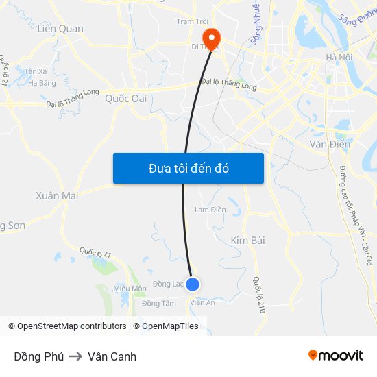 Đồng Phú to Vân Canh map