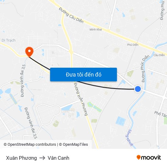 Xuân Phương to Vân Canh map