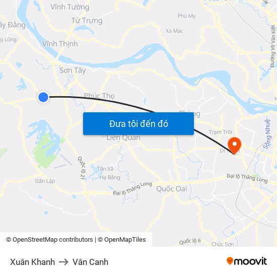 Xuân Khanh to Vân Canh map
