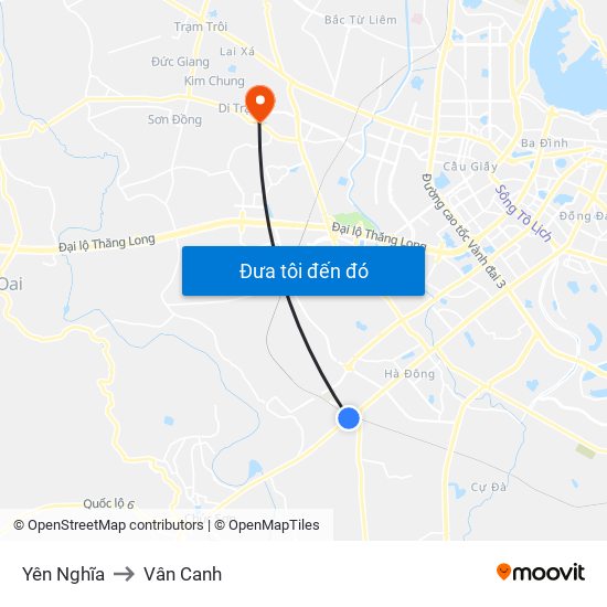 Yên Nghĩa to Vân Canh map