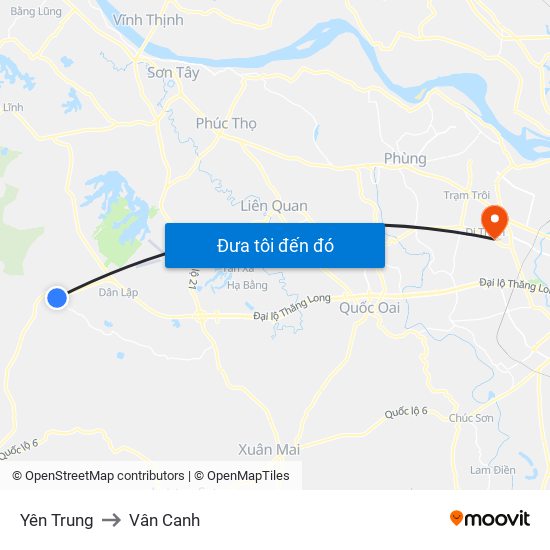 Yên Trung to Vân Canh map