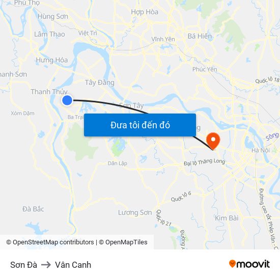 Sơn Đà to Vân Canh map