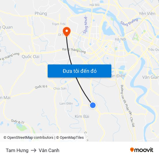 Tam Hưng to Vân Canh map