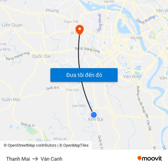 Thanh Mai to Vân Canh map