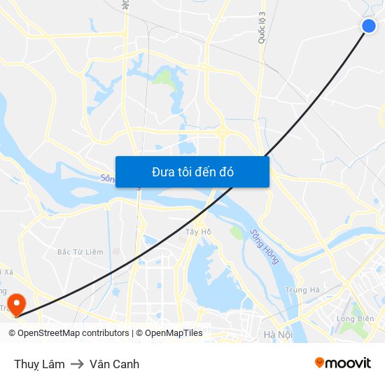 Thuỵ Lâm to Vân Canh map