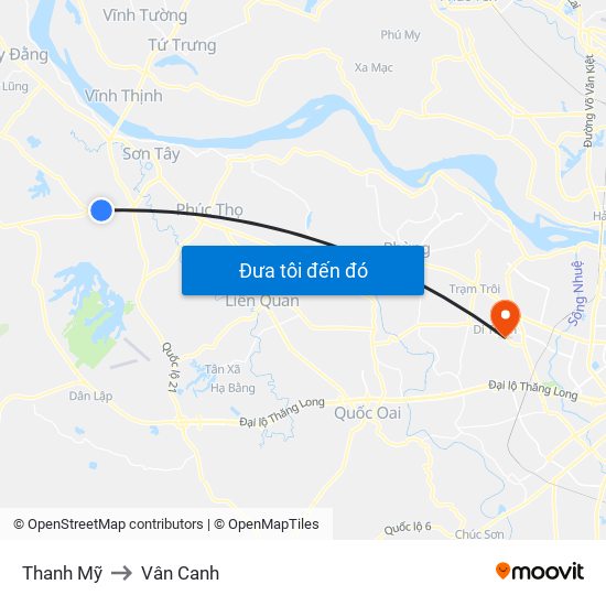 Thanh Mỹ to Vân Canh map