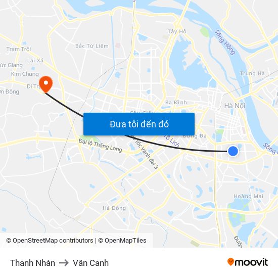 Thanh Nhàn to Vân Canh map