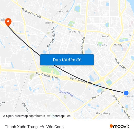 Thanh Xuân Trung to Vân Canh map