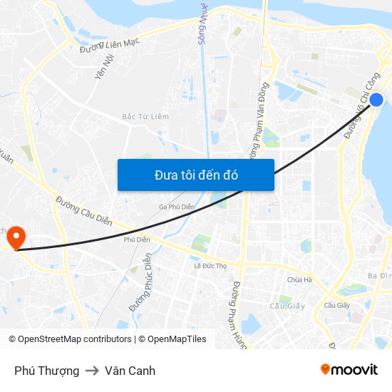 Phú Thượng to Vân Canh map