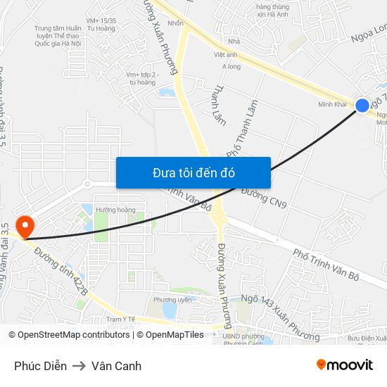 Phúc Diễn to Vân Canh map