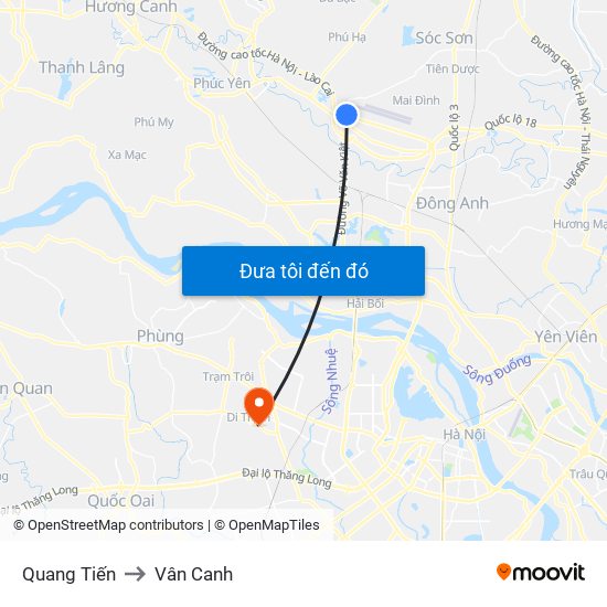 Quang Tiến to Vân Canh map