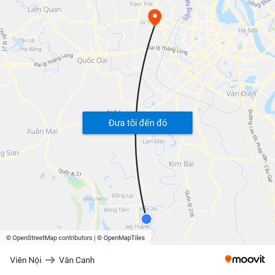 Viên Nội to Vân Canh map