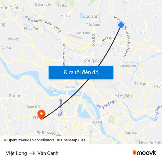 Việt Long to Vân Canh map