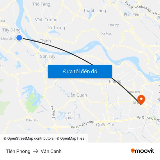 Tiên Phong to Vân Canh map