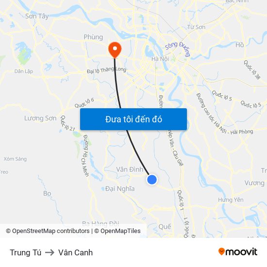 Trung Tú to Vân Canh map