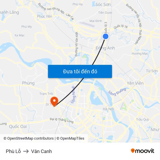 Phù Lỗ to Vân Canh map