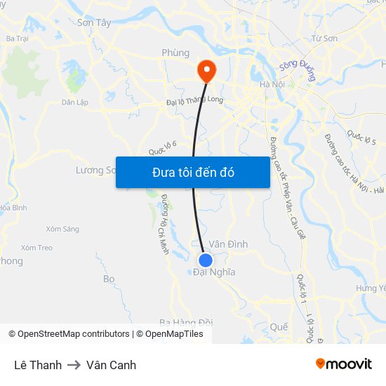 Lê Thanh to Vân Canh map