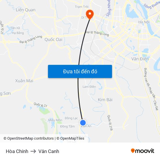 Hòa Chính to Vân Canh map