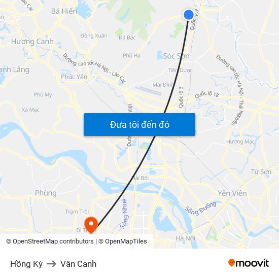 Hồng Kỳ to Vân Canh map