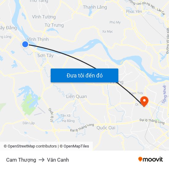 Cam Thượng to Vân Canh map