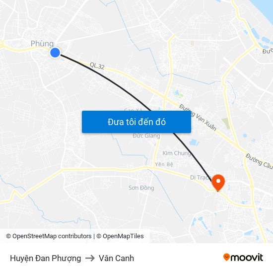 Huyện Đan Phượng to Vân Canh map