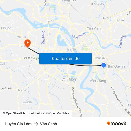 Huyện Gia Lâm to Vân Canh map