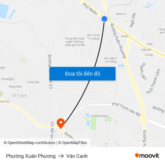 Phường Xuân Phương to Vân Canh map